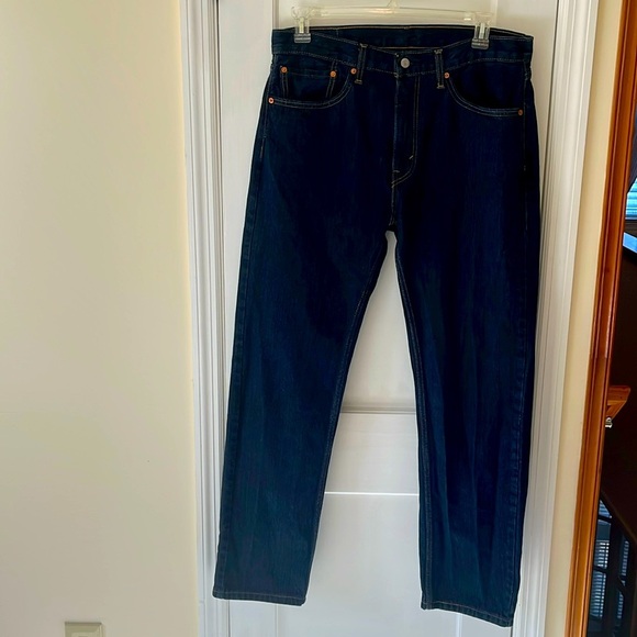 Levi Strauss 505 Denim Jeans Men’s 35 W X 32 L Dark Blue Wash Roomy Fit Classic - Picture 1 of 17